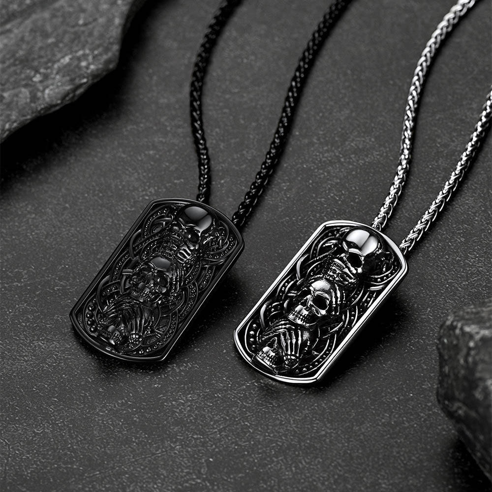 See No Evil, Hear No Evil, Speak No Evil Skulls Dog Tag Necklace for Men