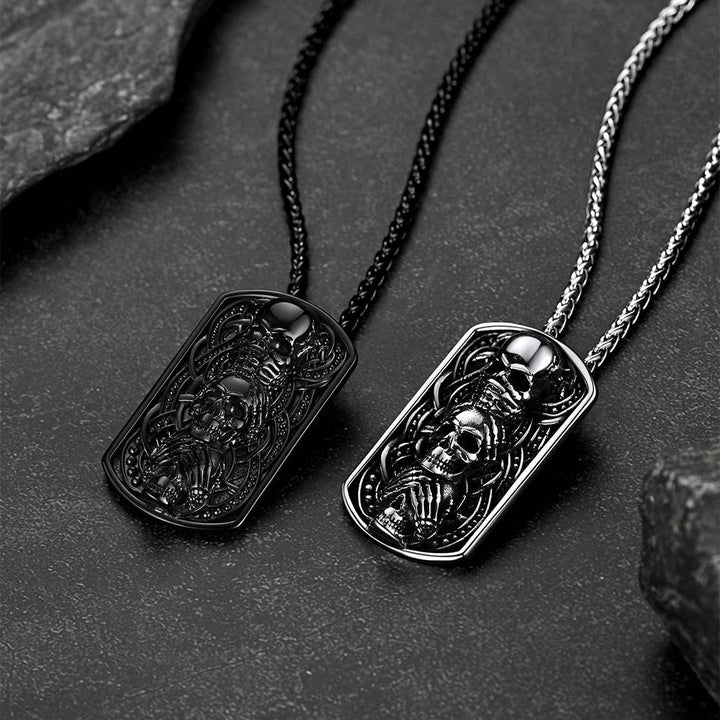 See No Evil, Hear No Evil, Speak No Evil Skulls Dog Tag Necklace for Men