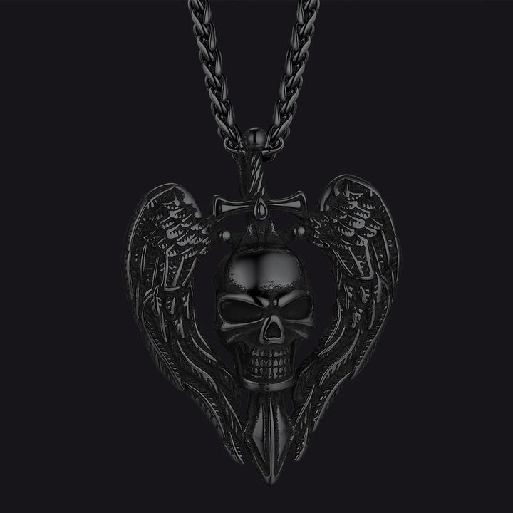 Gothic Sword Wings Skull Pendant Necklace for Men