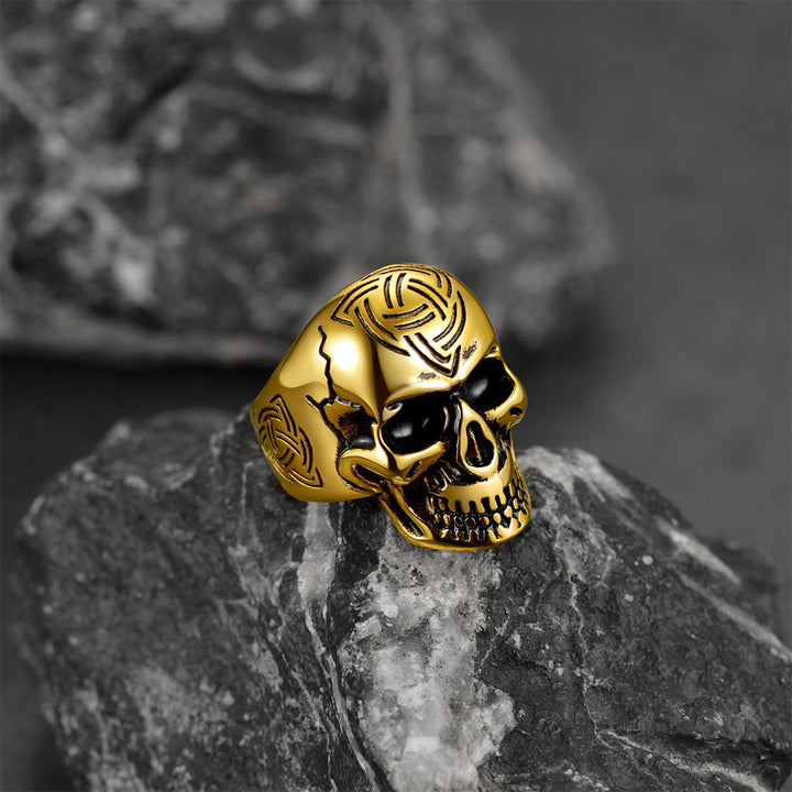 Gothic Skull Ring For Men With Viking Celtic Triquetra