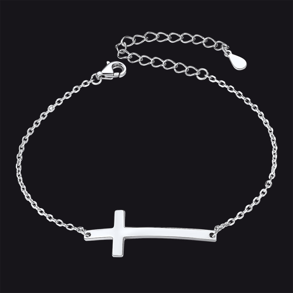 Sterling Silver Sideways Cross Bracelet For Men/Women