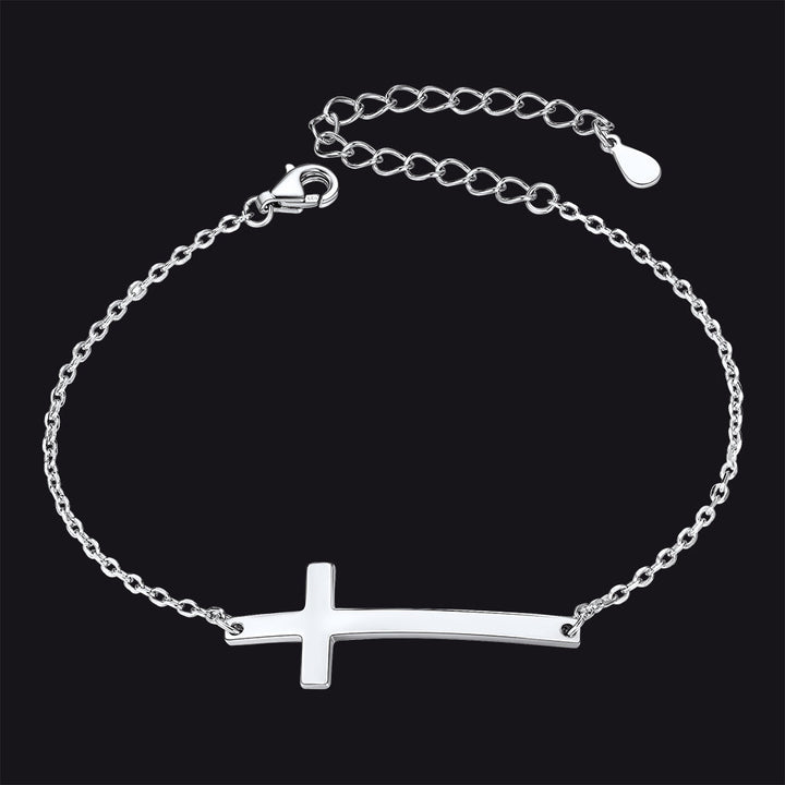 Sterling Silver Sideways Cross Bracelet For Men/Women