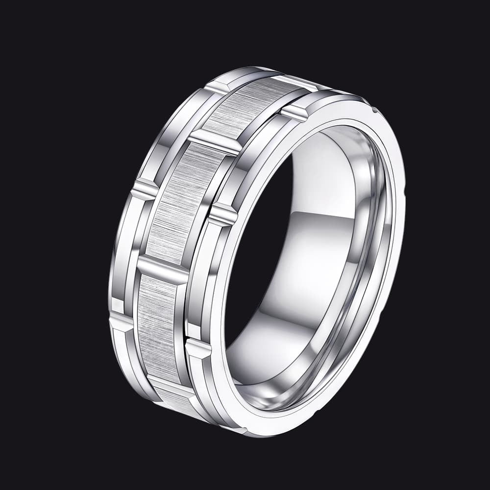 Tungsten Carbide Wedding Band Ring Brick Pattern Groove Ring For Men 8MM