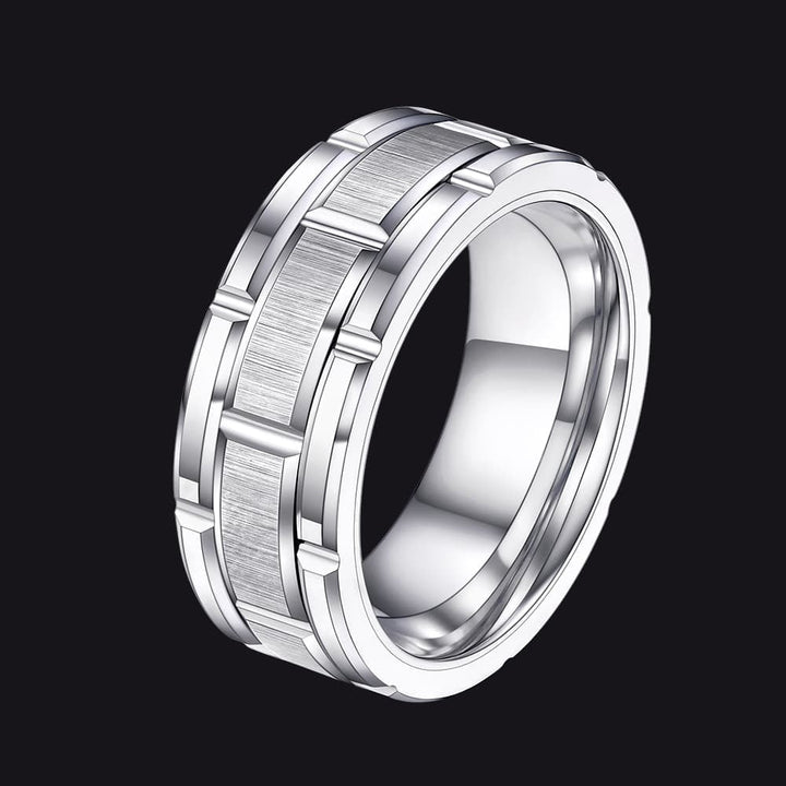 Tungsten Carbide Wedding Band Ring Brick Pattern Groove Ring For Men 8MM