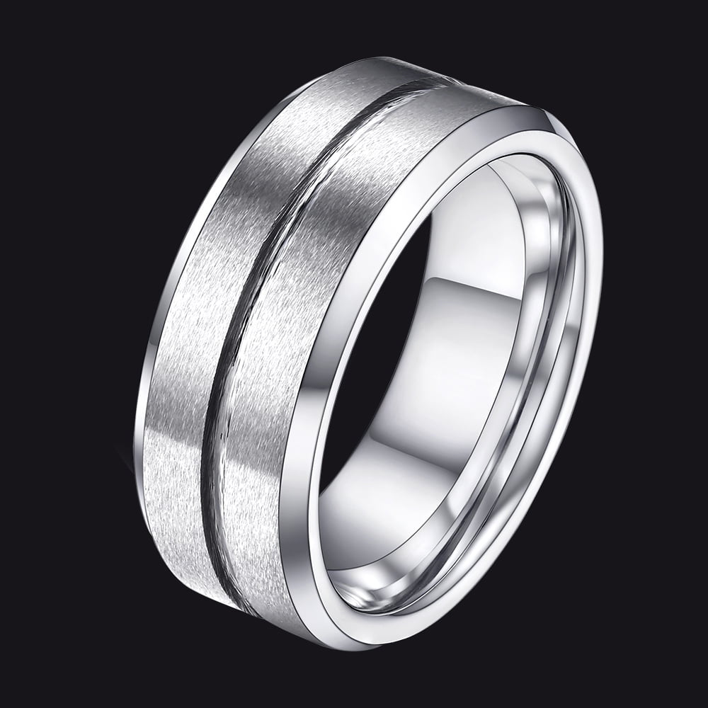 Tungsten Carbide Wedding Band Ring Grooved Matte Finish Ring For Men 8MM