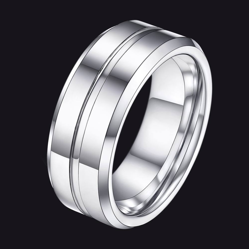 Grooved Tungsten Carbide Wedding Band Ring For Men 8MM