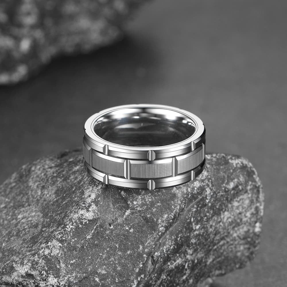 Tungsten Carbide Wedding Band Ring Brick Pattern Groove Ring For Men 8MM