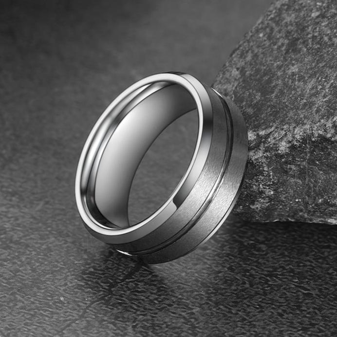 Tungsten Carbide Wedding Band Ring Grooved Matte Finish Ring For Men 8MM