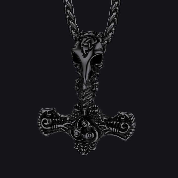 Viking Raven Thor's Hammer Mjolnir Necklace Pendant for Men