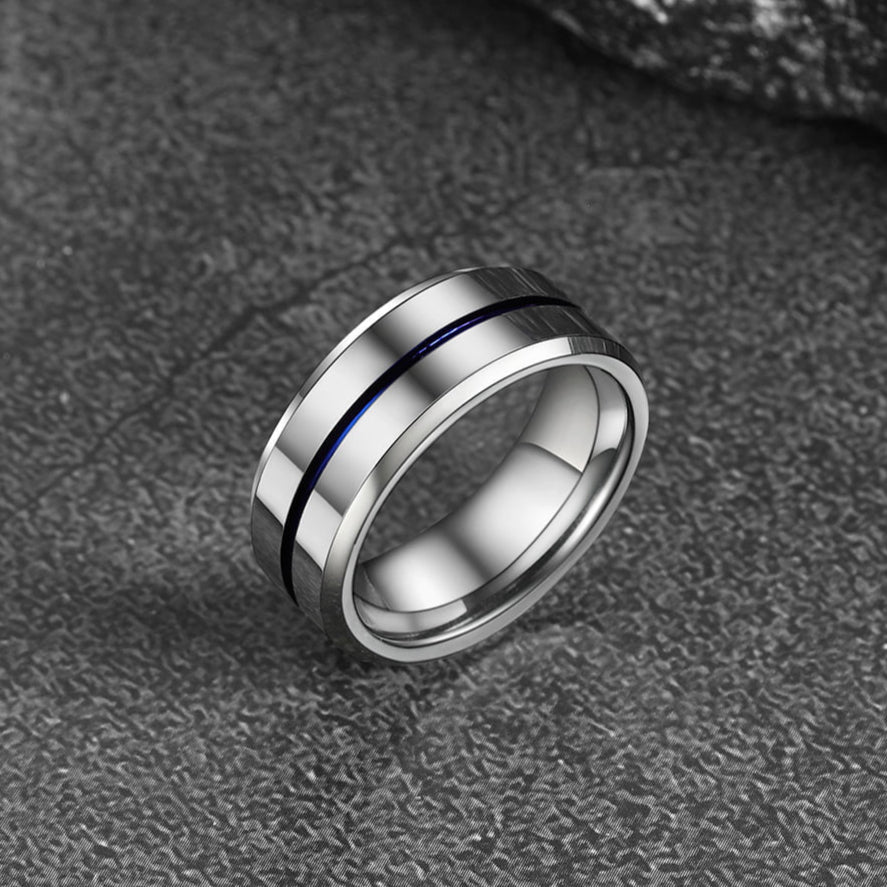 Silver Grooved Tungsten Carbide Wedding Band Ring For Men 8MM