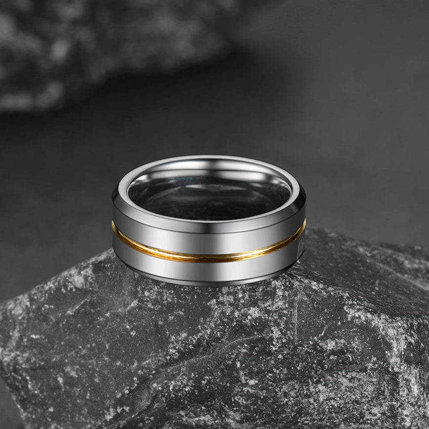 Silver Grooved Tungsten Carbide Wedding Band Ring For Men 8MM