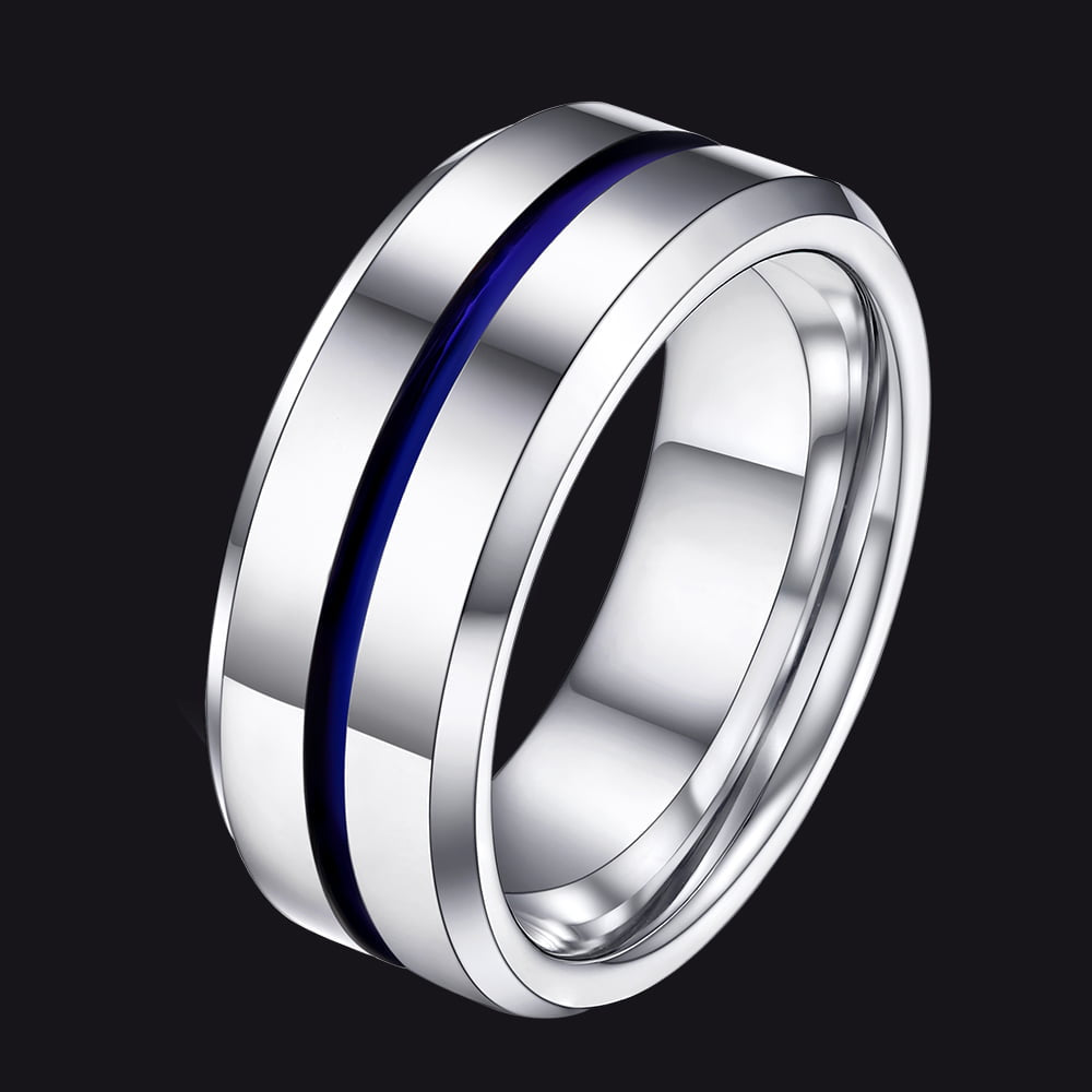 Silver Grooved Tungsten Carbide Wedding Band Ring For Men 8MM