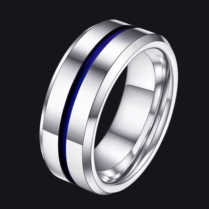 Silver Grooved Tungsten Carbide Wedding Band Ring For Men 8MM