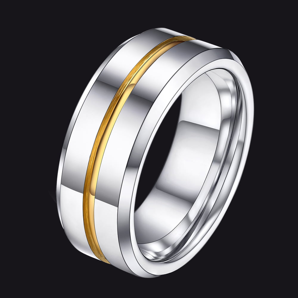 Silver Grooved Tungsten Carbide Wedding Band Ring For Men 8MM