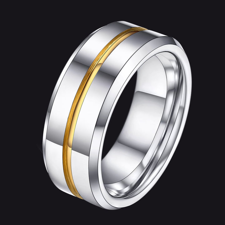 Silver Grooved Tungsten Carbide Wedding Band Ring For Men 8MM