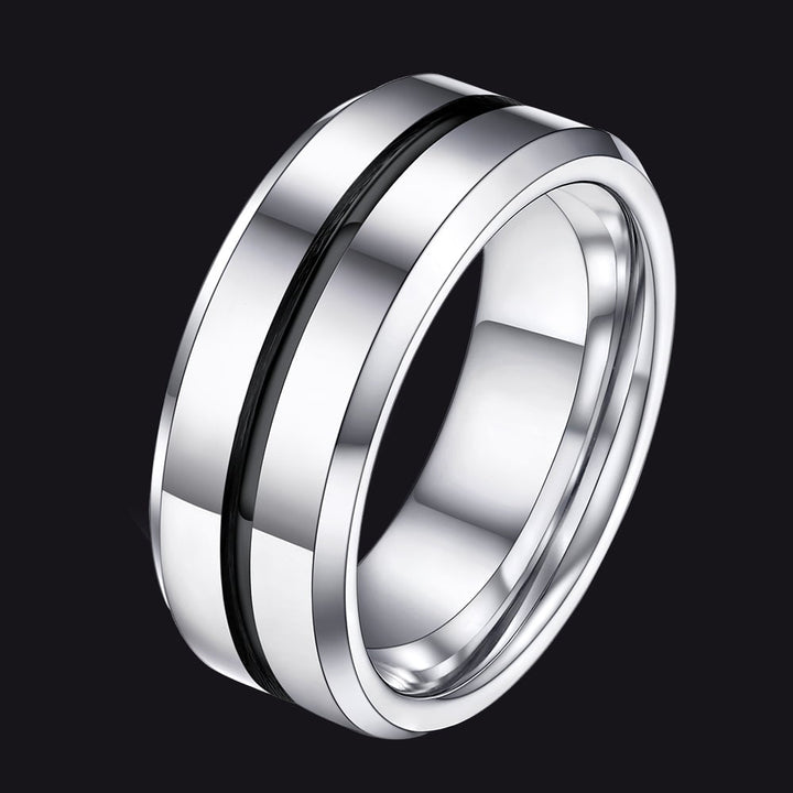 Silver Grooved Tungsten Carbide Wedding Band Ring For Men 8MM