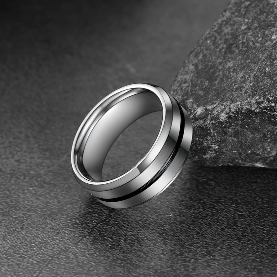 Silver Grooved Tungsten Carbide Wedding Band Ring For Men 8MM