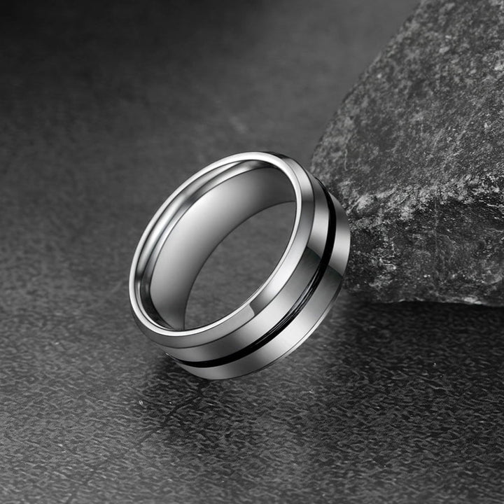 Silver Grooved Tungsten Carbide Wedding Band Ring For Men 8MM