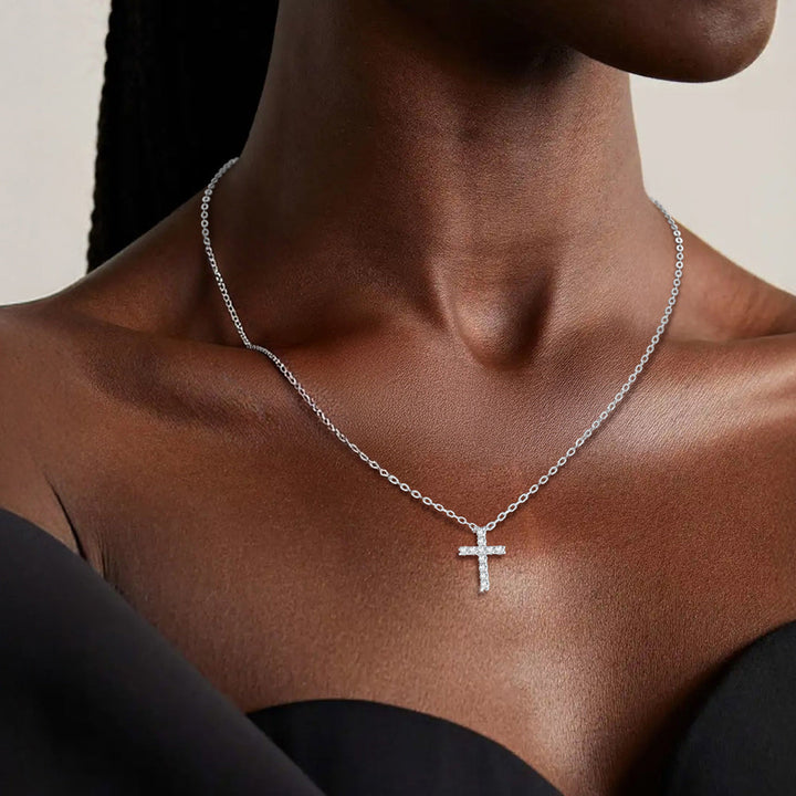 Faith Dainty Cross Pendant Necklace with CZ Gift for Women Mom Gift