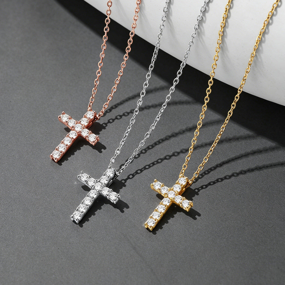 Faith Dainty Cross Pendant Necklace with CZ Gift for Women Mom Gift