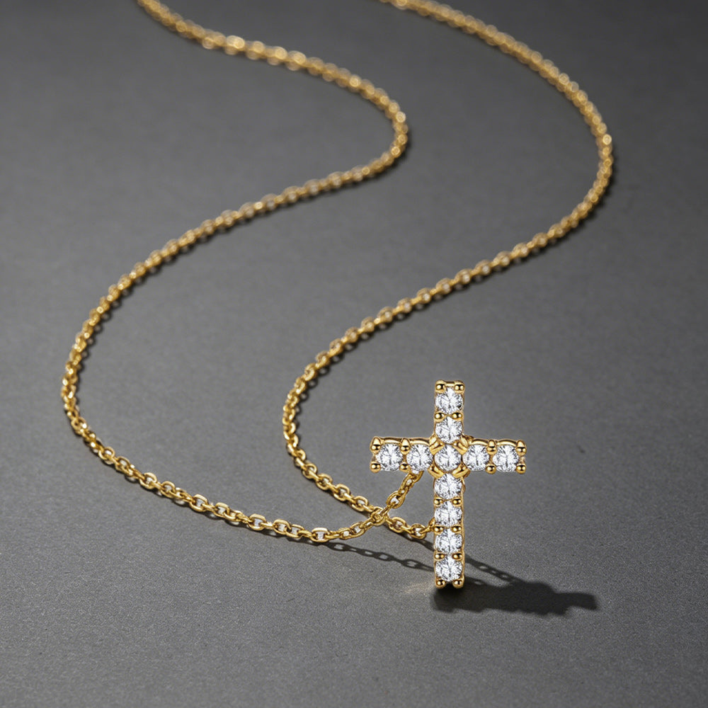 Faith Dainty Cross Pendant Necklace with CZ Gift for Women Mom Gift