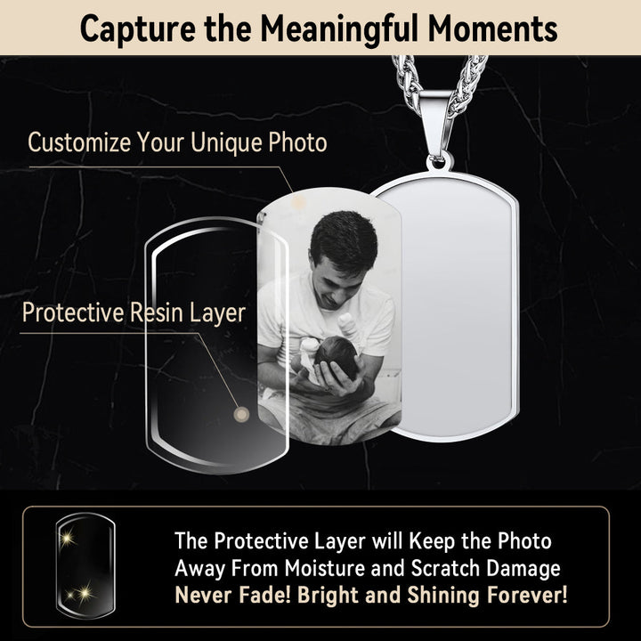 Customized Picture Dog Tag Necklace with Calendar Memorial Gift for Men