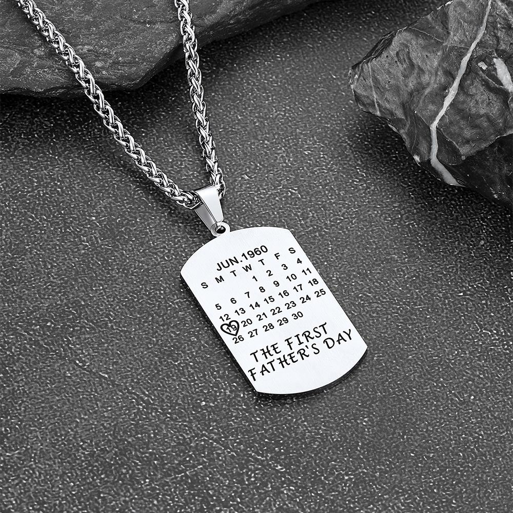 Customized Picture Dog Tag Necklace with Calendar Memorial Gift for Men
