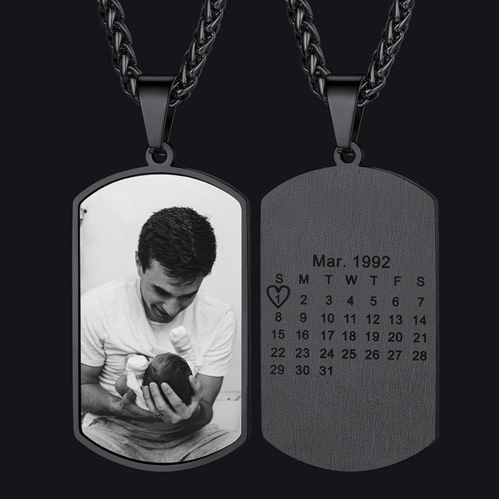 Customized Picture Dog Tag Necklace with Calendar Memorial Gift for Men