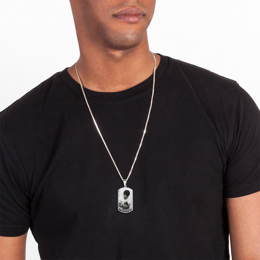 Customized Picture Dog Tag Necklace with Calendar Memorial Gift for Men