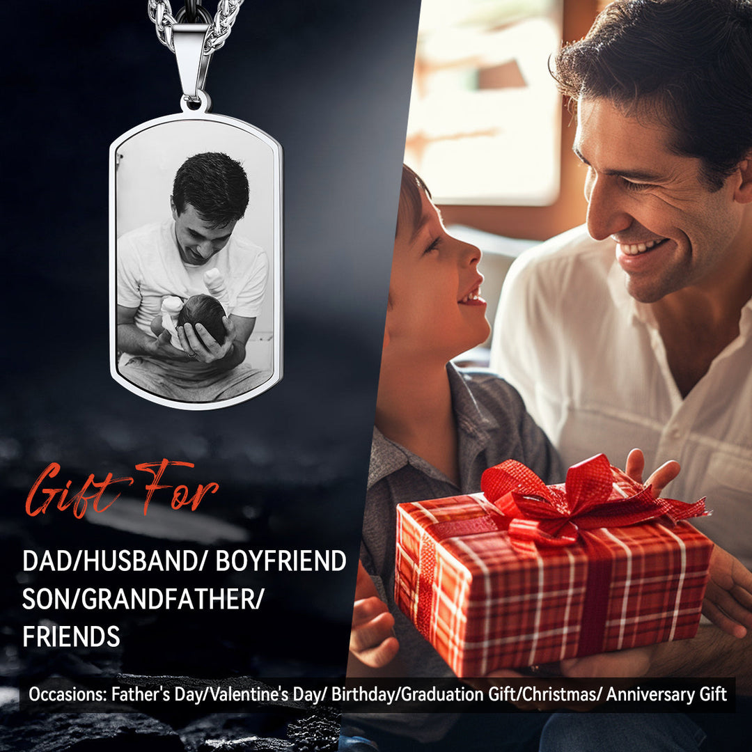 Customized Picture Dog Tag Necklace with Calendar Memorial Gift for Men