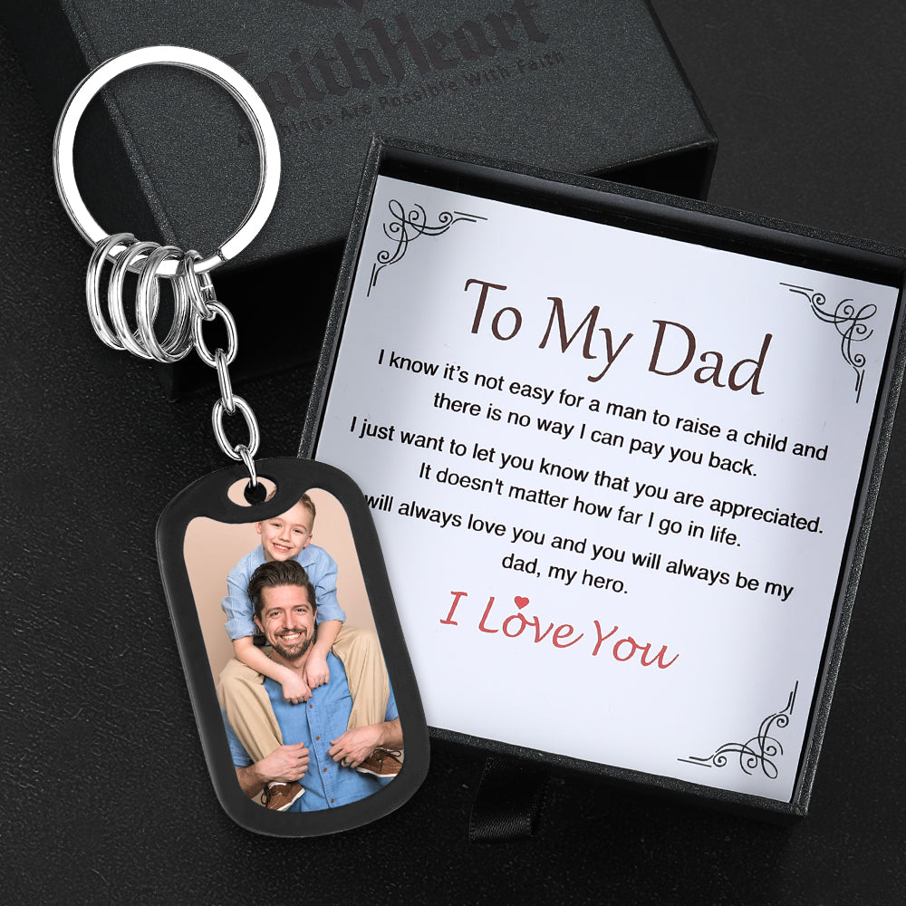 Customized Photo Dog Tag Keychain With Engraving for Men Dad Father's Day Gift