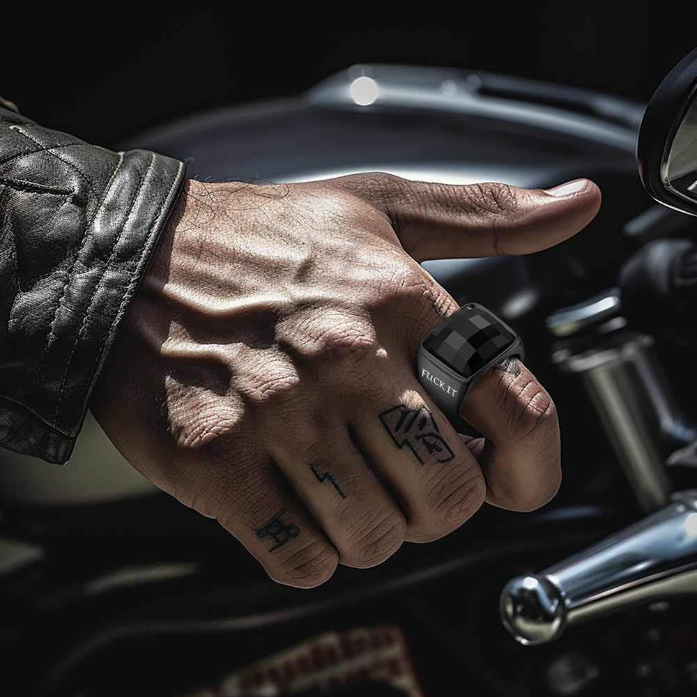 Engraved Black Onyx Signet Ring for Men Stainless Steel