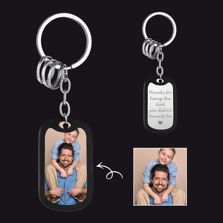 Customized Photo Dog Tag Keychain With Engraving for Men Dad Father's Day Gift