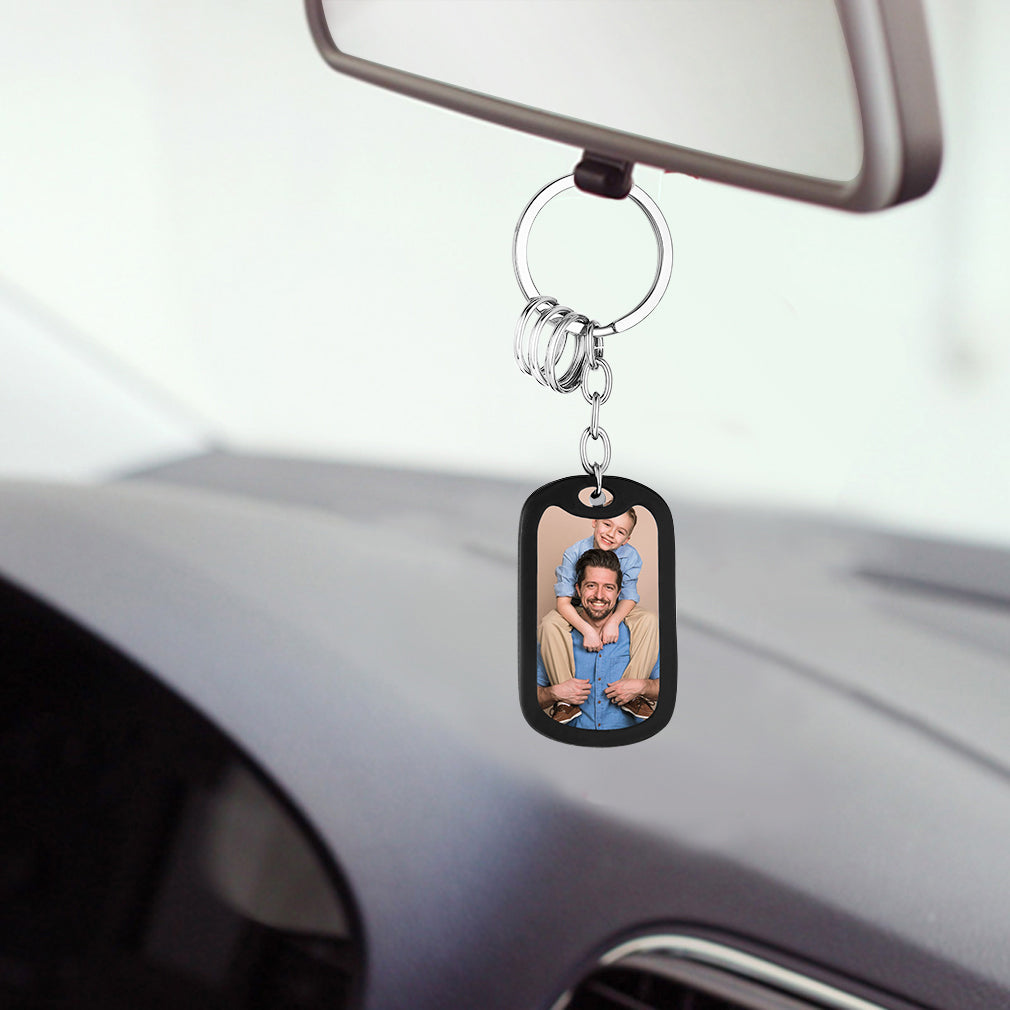 Customized Photo Dog Tag Keychain With Engraving for Men Dad Father's Day Gift