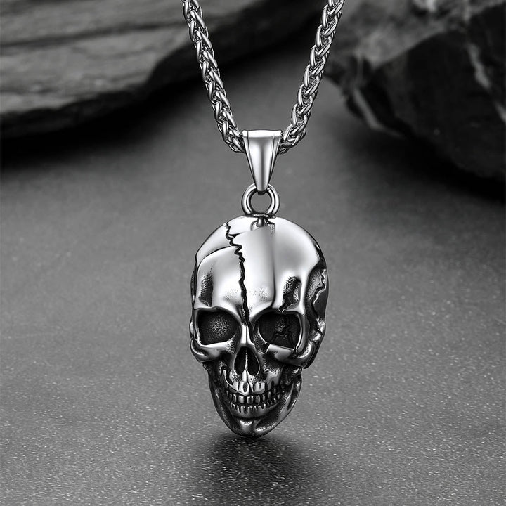 Gothic Skull Necklace with Fissured Skeleton Head for Men