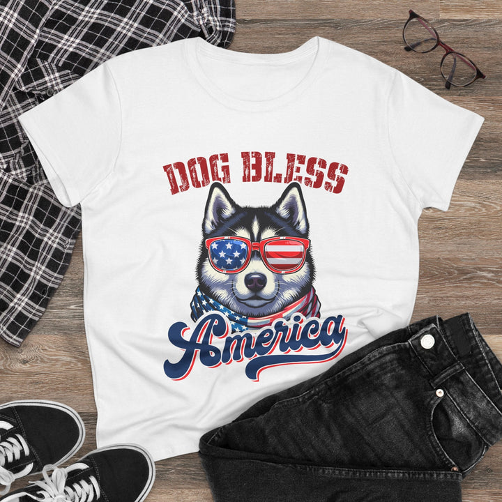 Patriotic Husky Tee - "Dog Bless America"