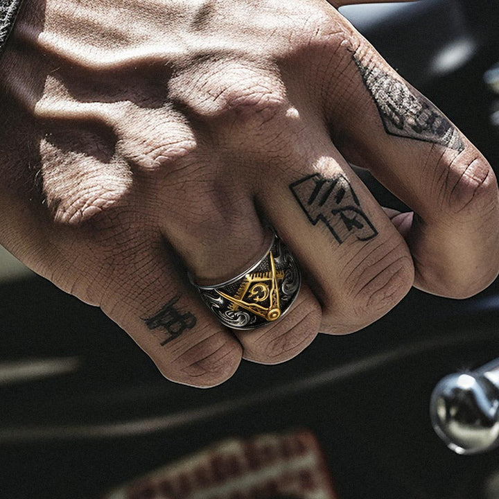 Freemason Masonic Stainless Steel Ring Band for Men