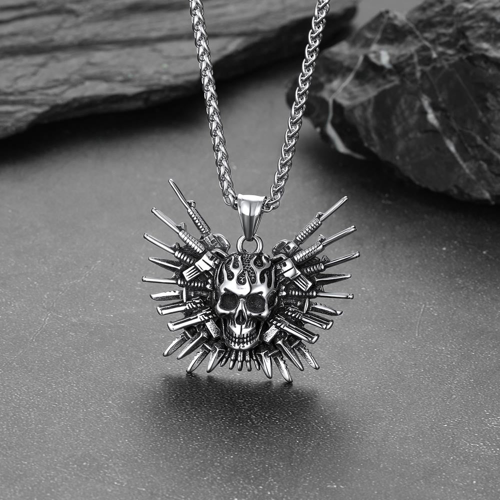 Punk Full Armed Skull Pendant Necklace for Men