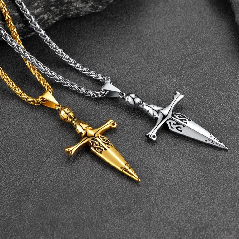Knife Cross Necklace Pendant for Men Women