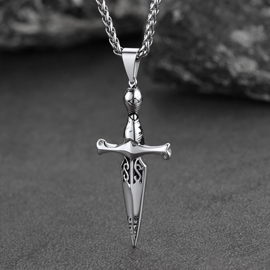 Knife Cross Necklace Pendant for Men Women