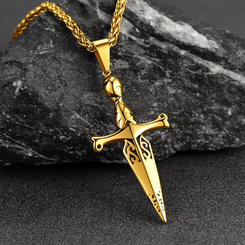 Knife Cross Necklace Pendant for Men Women