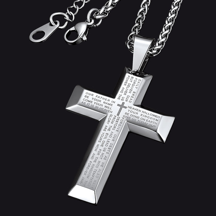 Christian Lord's Prayer Cross Necklace for Men