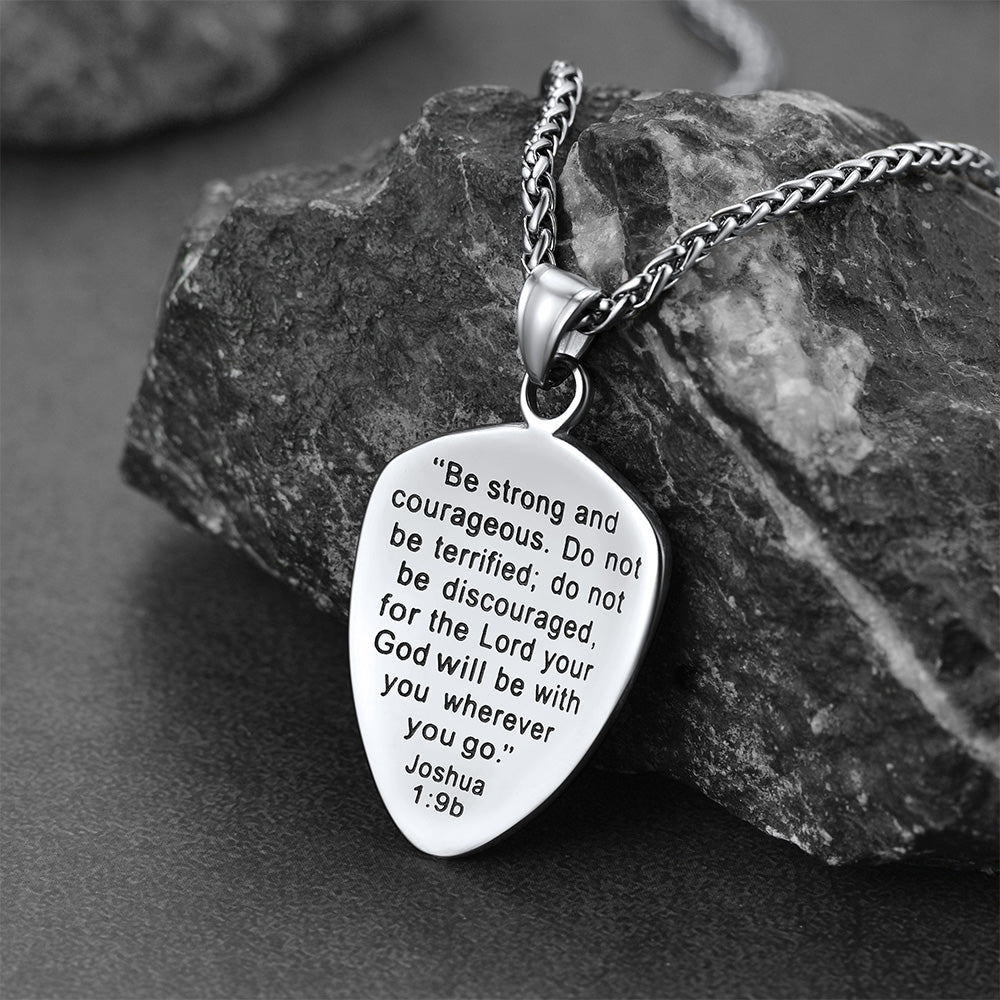 Christian Cross Joshua 1:9 Shield Necklace For Men