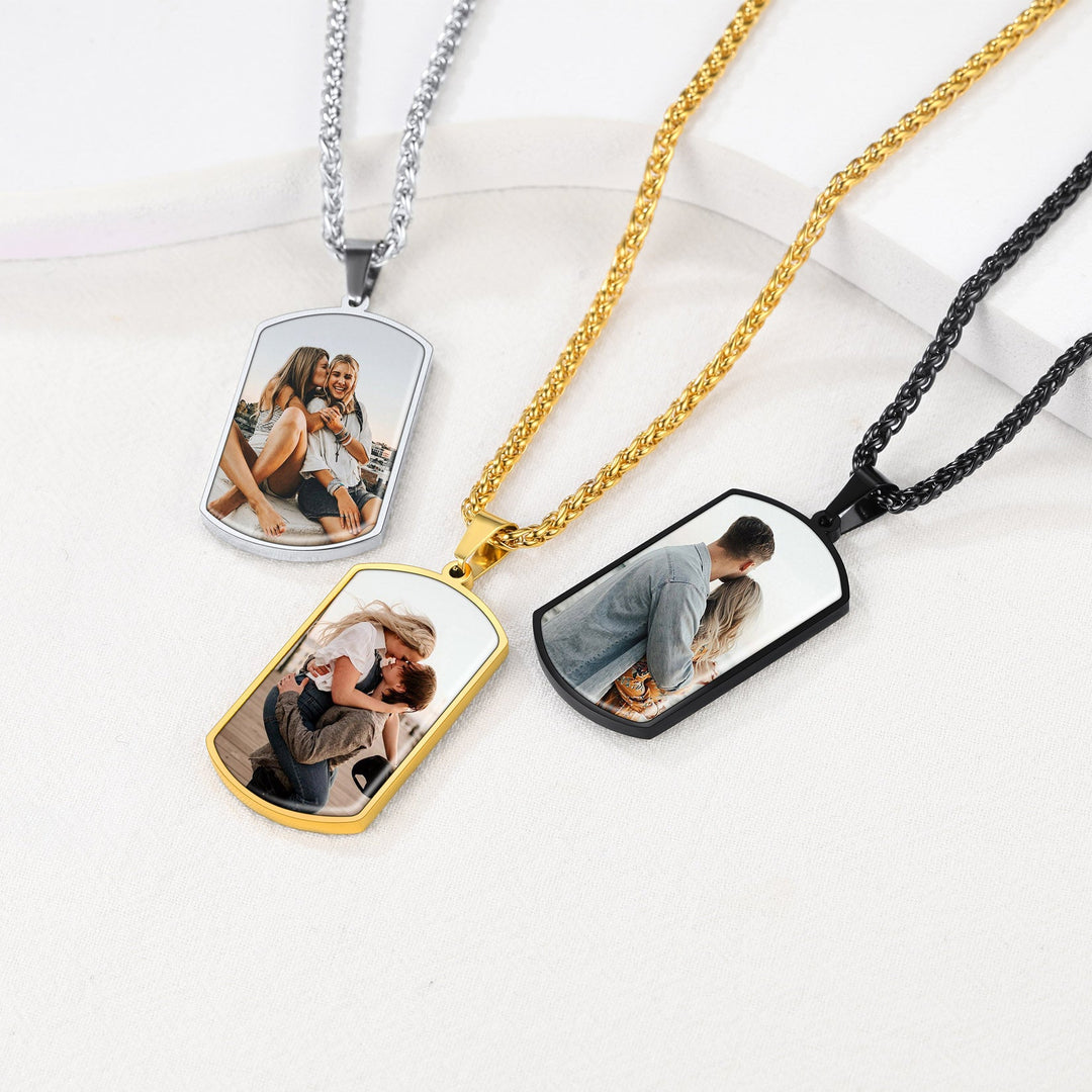 Personalized Double-side Photo Dog Tag Necklace with Picture for Men Women