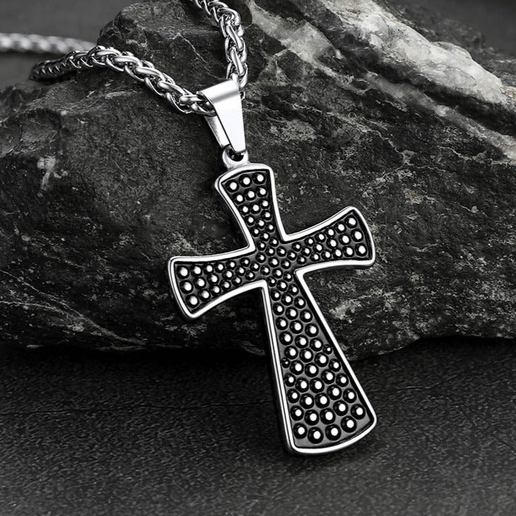 Thick Christ Simple Cross Necklace with Black Enamel Dots