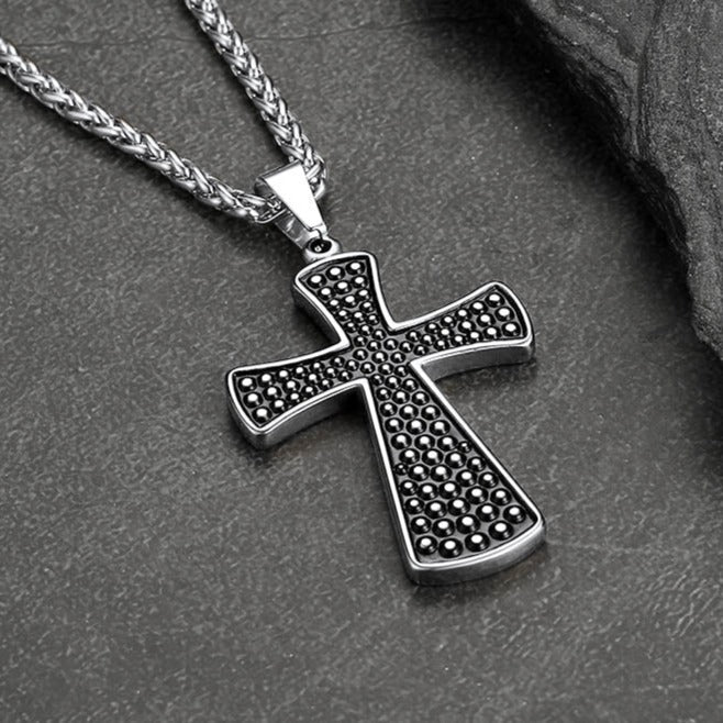 Thick Christ Simple Cross Necklace with Black Enamel Dots