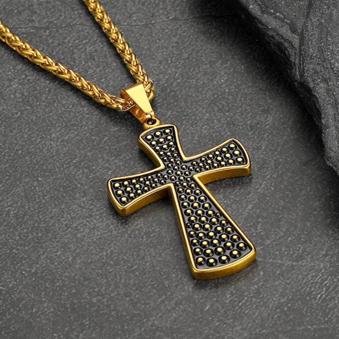 Thick Christ Simple Cross Necklace with Black Enamel Dots