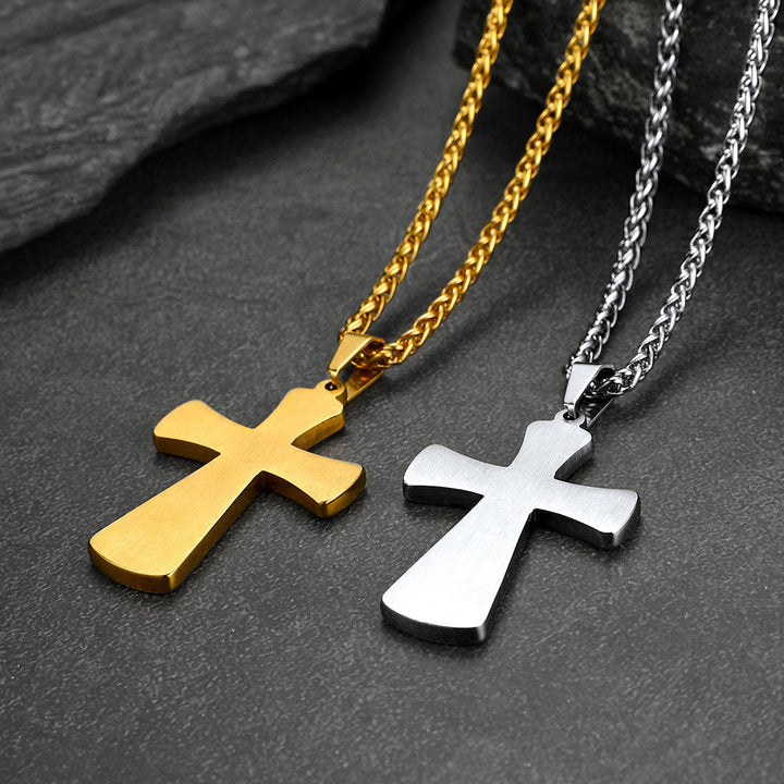 Thick Christ Simple Cross Necklace with Black Enamel Dots