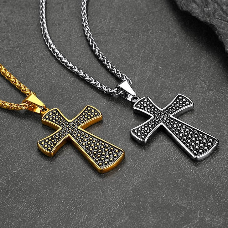 Thick Christ Simple Cross Necklace with Black Enamel Dots