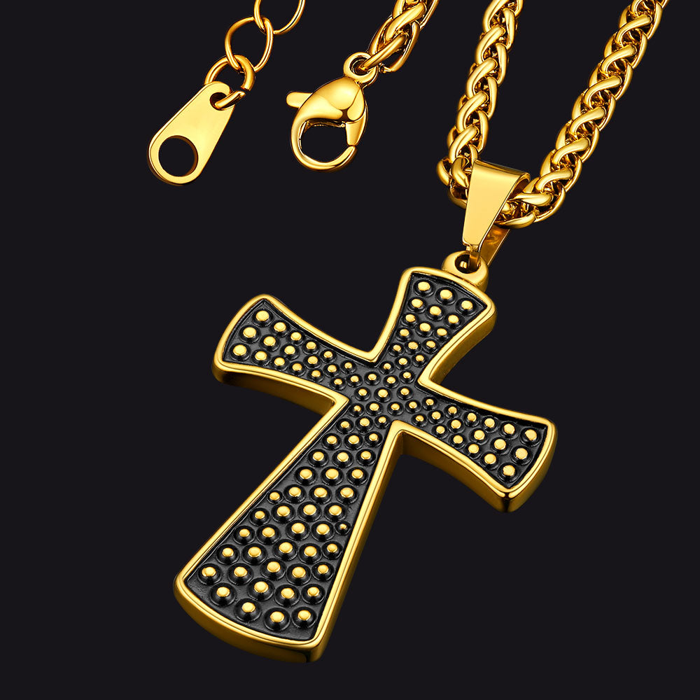 Thick Christ Simple Cross Necklace with Black Enamel Dots